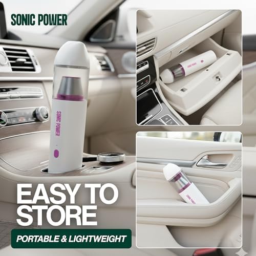 Portable Cordless Car Vacuum, 15000Pa High Suction Handheld Vacuum Cleaner, 2-in-1 Vacuum & Blower, with 4 Attachments & Portable Storage Bag for Car, Home, Pet & Office (White & Pink)