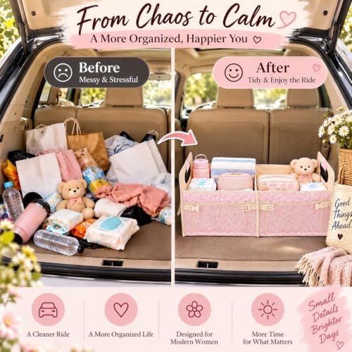 Quilted Floral Car Trunk Organizer for Women SUV Storage Bin