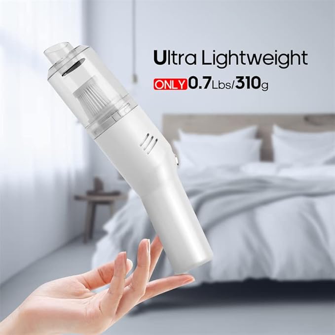 Auloea Wireless Mini Car Vacuum Cleaner(400g) Portable Rechargeable,Handheld Vacuums, Mini but Mighty Dust Busters Cordless Rechargeable,Hand Held Vac for Car/Desk V06/white