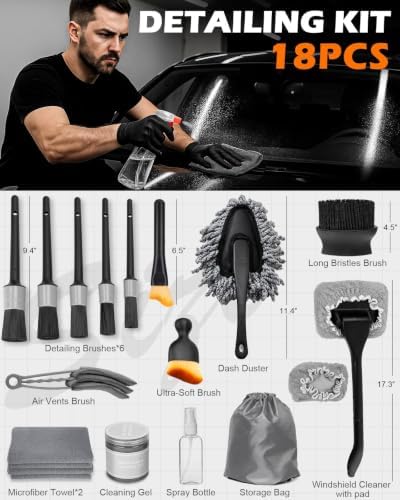 18Pcs Car Interior Cleaning Kit, Windshield Cleaner Tool with Detail Brush