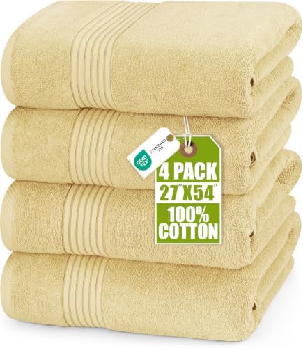 Luxurious Bath Towels Set, 27x54 in, 4 Pack, Soft, Beige