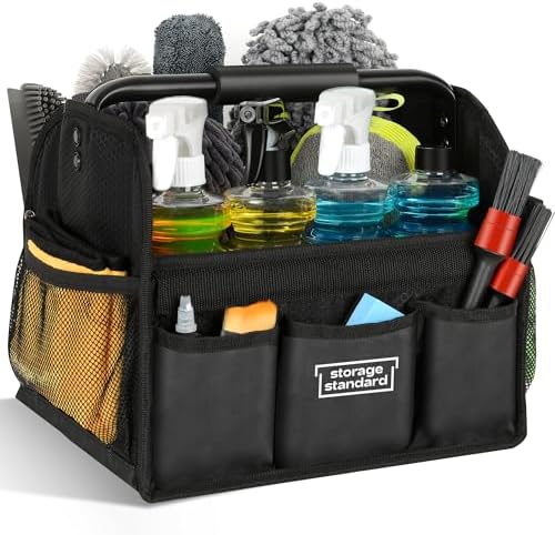Detailing Caddy Organizer with Handle - Storage, Cars, & Cleaning Caddy for Supplies, Tools, & Home Improvement - Heavy Duty Car Detailing Supplies With Multi-Pockets & Collapsible Tote Design