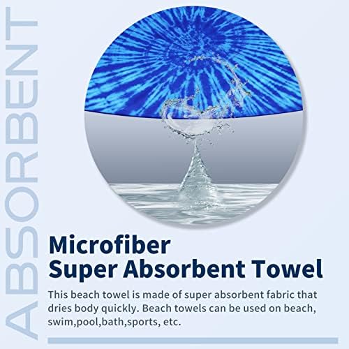 Microfiber Beach Towel Oversized 71x32, Thin, Blue with Bag 2 Pack