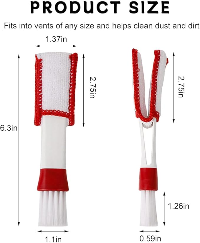 KVAEY 2 PCS Mini Duster for Car Air Vent, Double Ended Automotive Air Vent Microfiber Duster & Brush, Dust Collector Cleaner for Keyboard Window Leaves Shutter, Car Accessories (Red & White)