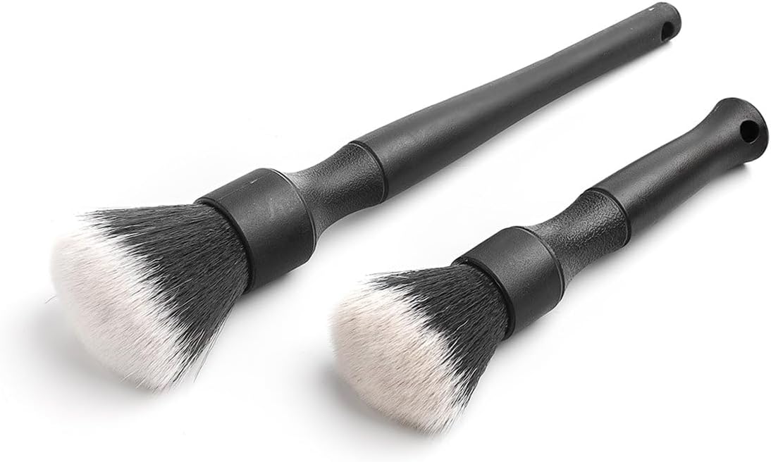 Synthetic Detailing Brush Set - Long & Short Brush - Ultra-Soft Interior Car Cleaning Brushes for, Screens, Emblems, & Tight Spaces - Black
