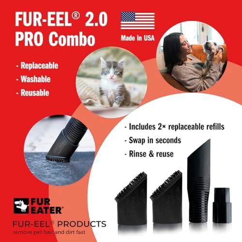 PRO 2.0 Pet Hair Vacuum Attachment, Pet Hair Remover 2 Rubber Heads