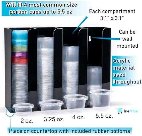 Portion Cup and Lid Holder for Condiment & Sauce Cups 4 Compartment