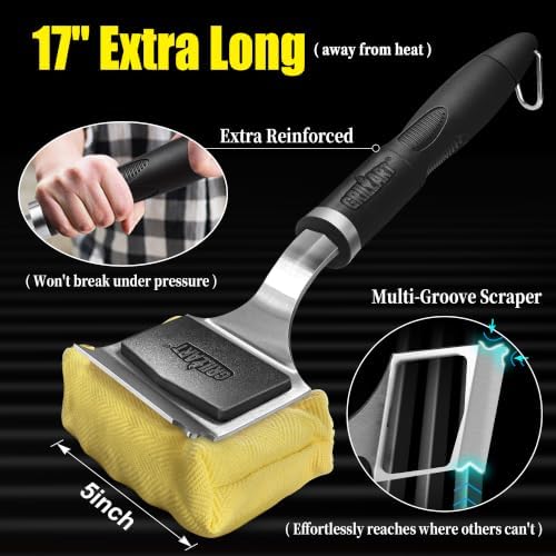 SteamWizards Grill Brush, Bristle Free Outdoor BBQ Scraper 17-Inch