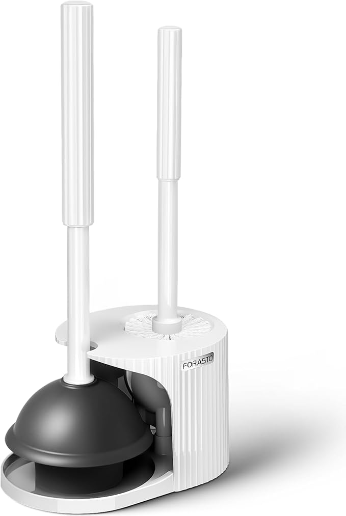 FORASTO 2 in 1 Toilet Brush and Plunger Set, Toilet Bowl Brush Plunger Set,Extended Handle Plunger,Bathroom Cleaning Tools,Toilet Brush Plunger Combo,Cleaning Brush（Pearl White，20.8inch）
