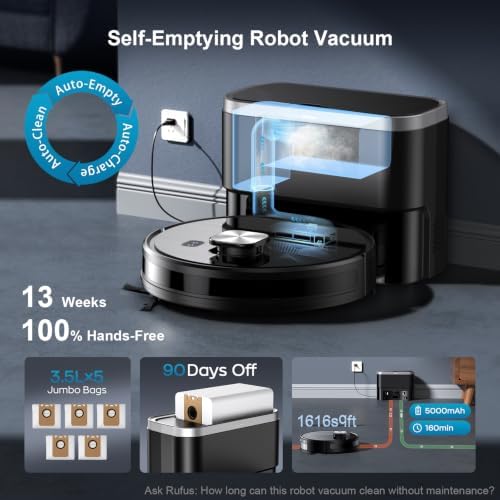 Robot Vacuum,11500Pa Suction,LiDAR Navigation,Self-Emptying,Pet Hair