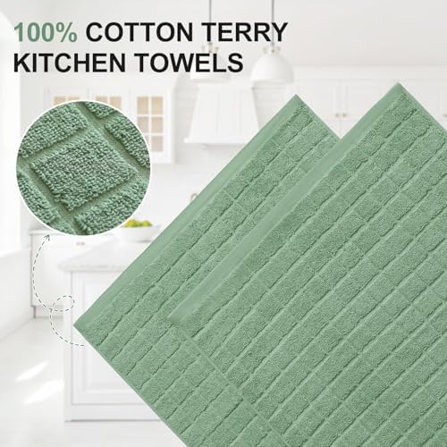 Premium Ring Spun Cotton 390 GSM Kitchen Towels, 6 Pack, Grass Green