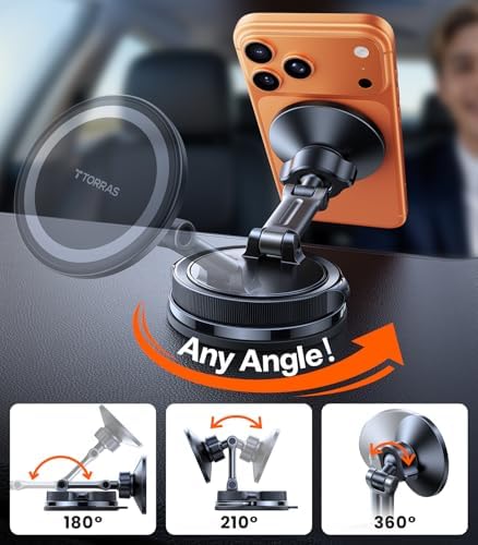 TORRAS 2026 Vacuum for Magsafe Car Mount【98+LBS Strongest Suction & Ultra Magnet】 Magnetic Phone Holders for Your Car, 360° Adjustable Car Phone Holder Mount for iPhone 18 Pro Max 17 16 15 14 13 12