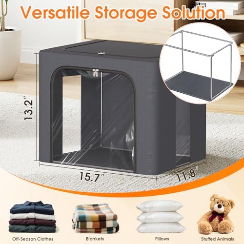 Metal Frame Clothes Storage Bins, Light Grey, 40L, 4 Pack
