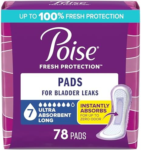 Incontinence Pads for Women, 7 Drop, Long, 78 ct