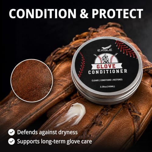 Baseball Glove Care Kit – Glove Cleaner (8oz), Oil (8oz), Conditioner (3.38oz), 2 Applicators & Cloth – Complete Leather Glove Maintenance Kit for Baseball, Softball, Catcher’s Mitts & More