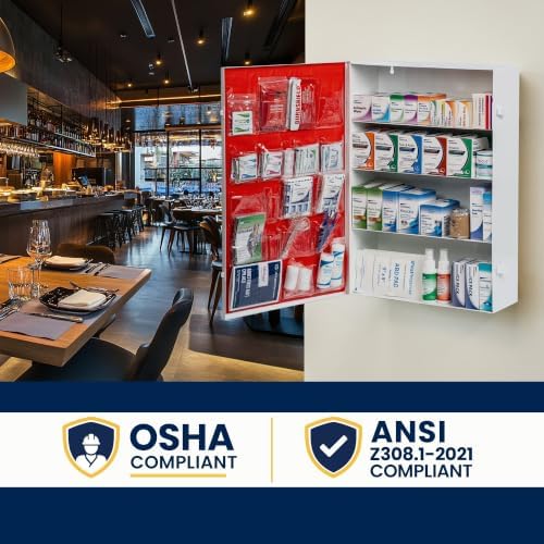 Restaurant Metal First Aid Cabinet, Wall Mountable (Class A with Tablets, 4 Shelf)
