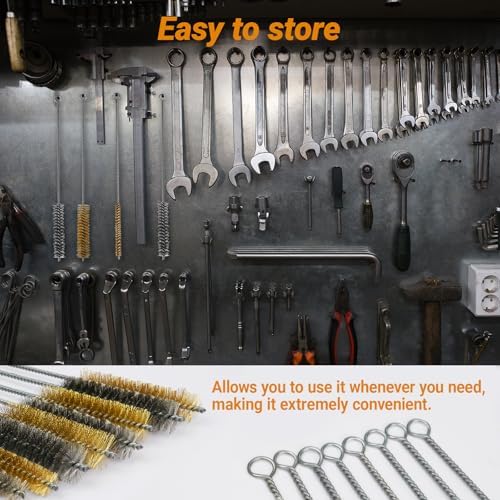 16Pcs Tube Cleaning Brush, Brass Stainless Steel Engine Cleaning Brushes, 12 Inch Long Round Wire Pipe Cleaner for Deep Pipes, Auto Parts, Engine Parts, 8 Sizes
