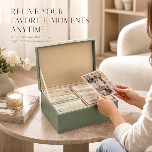Decorative Photo Storage Box - PU Leather Organizer for 1200 4x6 Photos