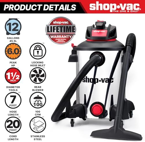 5761311 12-Gallon Wet/Dry Shop Vacuum, 6 Peak HP