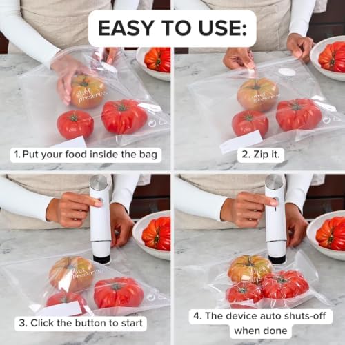 Compact Vacuum Sealer for Food (Vacuum Sealer Machine + 20 Reusable Vacuum Bags) Powerful Handheld Vacuum Sealer Machine, Seal Meal Saver, Portable Food Sealer