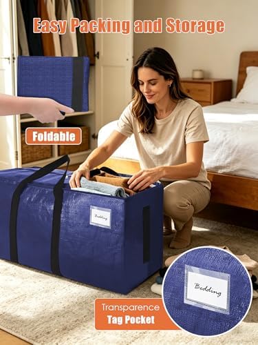 8 Pack 200LB Heavy-Duty Moving Bags with Wrap-Around Handles, Extra Large Storage Totes for Space Saving, Clothes Storage Bags, College Dorm Essentials, Blue, 24 Gal
