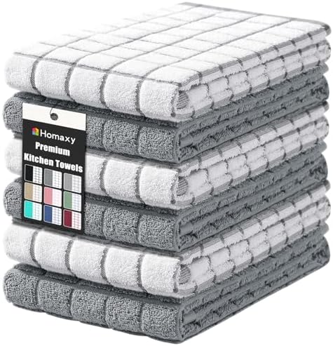 Large Premium Cotton Kitchen Towels 16"x 28", 6 Pack, Grey