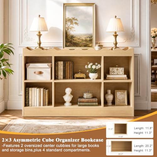 Scalloped 6 Cube Storage Organizer, 3-Tier Short Cube Bookshelf 46"