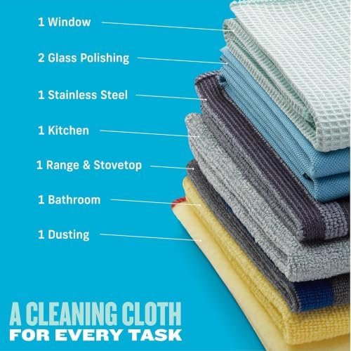 Home Cleaning Set, Premium Microfiber Cleaning Cloth, Household Cleaning Tools & Supplies for Dusting, Bathroom, Kitchen & Cars, Washable & Reusable, 100 Wash Guarantee, 8 Piece Set