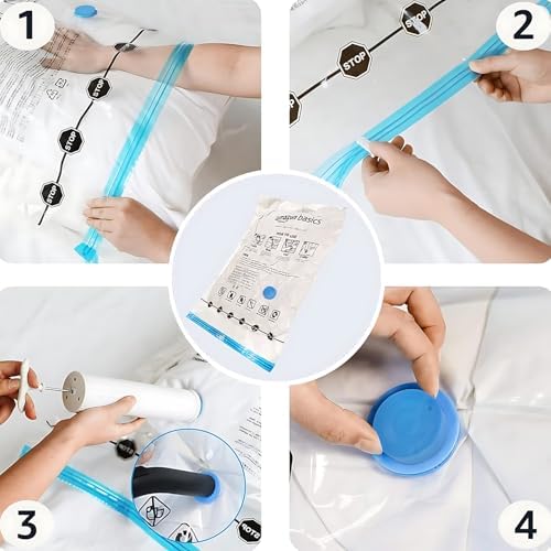 Vacuum Storage Bags for Clothes, Compression Space Saving Storage Bags with Hand Pump, Reusable, Heavy-Duty Seal Protection, Multiple Sizes, White, 15-Pack