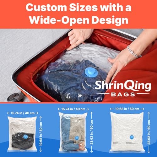 ShrinQing 12PCS Vacuum Storage Bags - with Rechargeable Electric Pump – Compression Vacuum Seal Bags for Travel, Luggage & Closet Organization – Space Saver Bags Set, 3 Sizes – Airtight, Reusable