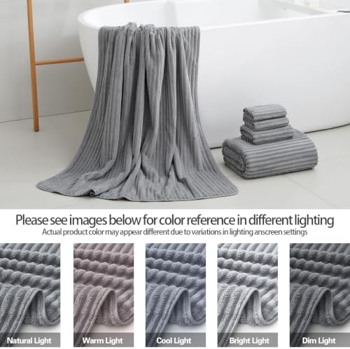 6 Piece Bath Towel Set, 40"x80" Oversized Bath Sheets, Grey​