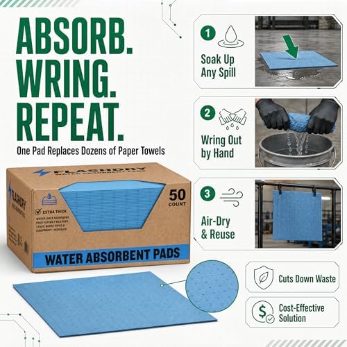 Water Absorbent Pads, Reusable Pads, 17.5"x13.5", 50 Count