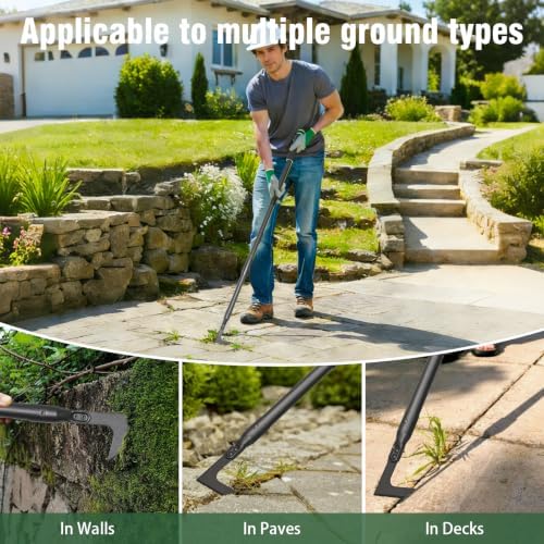 Manual Crevice Cleaning Tool with 43.7" Long Handle, Gardening Weed Puller Weed Remover Tool for Sidewalk,Deck,Paver,Patio