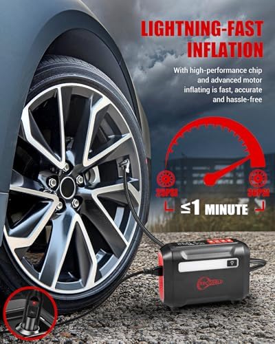 R8 Tire Inflator Portable Air Compressor, DC 12V Air Compressor Portable with Large Dual Digital Screen, 3X Faster Inflation Air Pump for Car, Bike, Ball, Motor