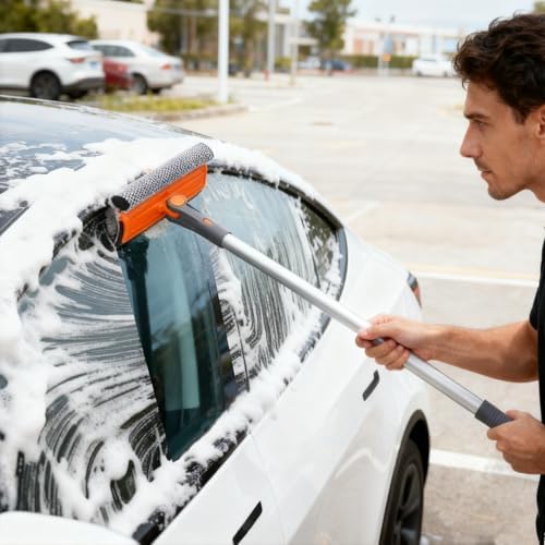 Professional Window Squeegee, 2-in-1 Rotatable Squeegee for Window Cleaning Kit, Window Cleaner Tool, Window Washing Equipment Kit with Extension Pole (20''-30'') for Shower/Windshield