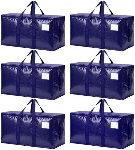 Extra Large Heavy Duty Moving Bags, 6 Pack, Dark Blue