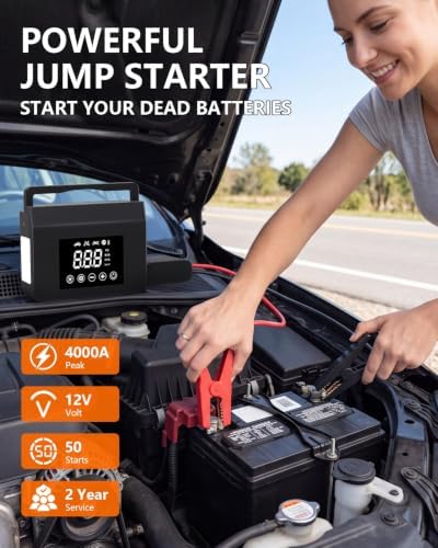 Portable Car Battery Jump Starter with Air Compressor 4000A 150PSI Inflator