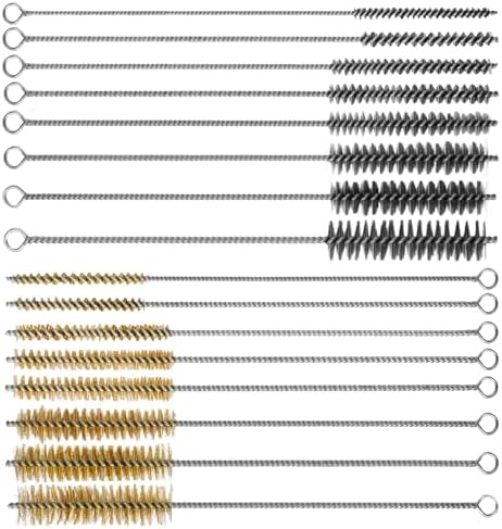 16Pcs Tube Cleaning Brush, Brass Stainless Steel Engine Cleaning Brushes, 12 Inch Long Round Wire Pipe Cleaner for Deep Pipes, Auto Parts, Engine Parts, 8 Sizes