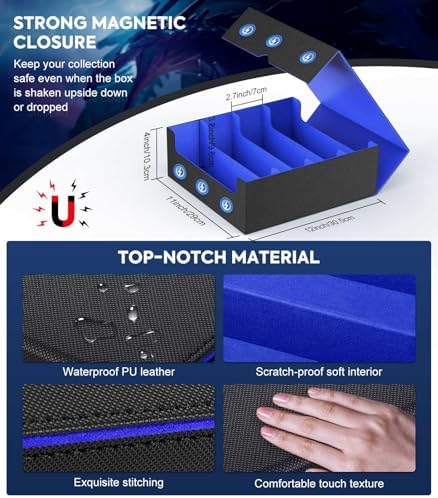 Trading Card Storage Box for MTG, 3000+ Card Organizer, Black Blue