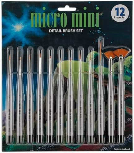 Micro Mini Fine Detail Paint Brush Set of 12 Pieces, Small Short Handle Taklon Bristles for Detailing, Paint by Number Art, Models & Nails