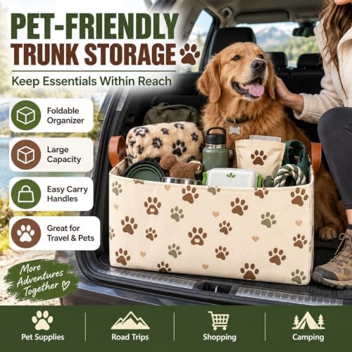 Hydrangea Car Trunk Organizer, Foldable Auto Storage Basket with Handles