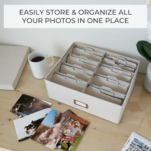 Decorative Photo Storage Box - Sturdy Linen Organizer Holds 1700 Photos