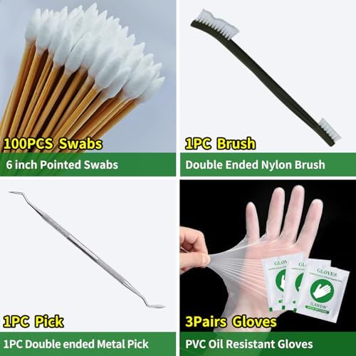 Bore Cleaner CLP Oil Needle+Spray,Gun Cleaning Kit for 12Ga / 5.56 / 9mm Gun Cleaning Snake,Gun Cleaning Supplies with Gun Cleaning Patches,6'' Gun Cleaning Swabs,Gun Brushes,Picks,Jag,Tip