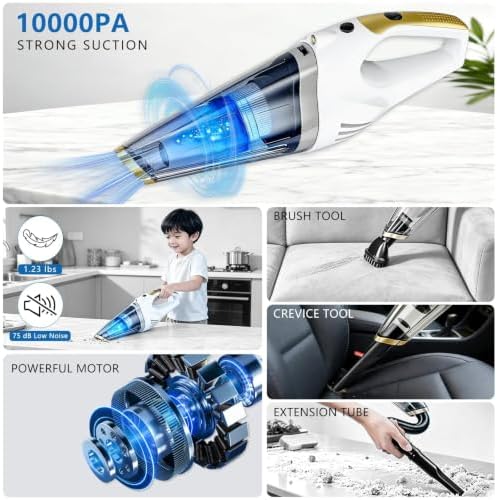 Handheld Vacuum Cordless, Car Vacuum Portable Cordless with LED Light