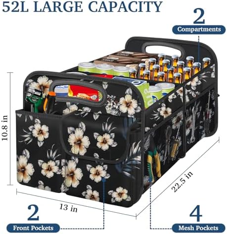 Car Trunk Organizer, Car Storage Organizer with Large Capacity Waterproof Collapsible Trunk Organizer for Car Suv/Jeep/Sedan (Hibiscus flowers, Standard)