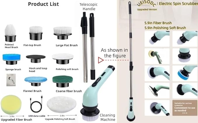 Electric Rotating Cleaning Brush, IPX7 Waterproof Cordless Power Cleaning Brush Set with,Cleaning Ceilings, Floors, Floor Tiles, Kitchens, and bathrooms; maintaining Sofas, Cars