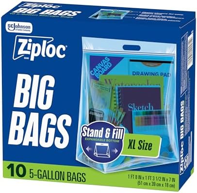 Big Bags 5 Gallon XL, Reusable Large-Capacity Plastic Storage Bags, 10 count