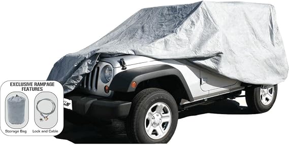 RAMPAGE PRODUCTS Rampage 4-Layer Breathable Full Car Cover with Lock, Cable & Storage Bag | Grey | 1204 | Fits 2007 - 20