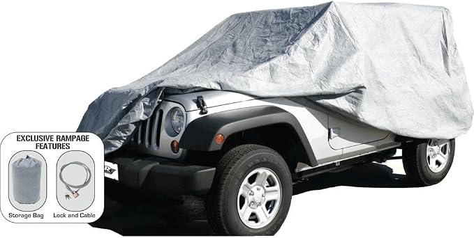 RAMPAGE PRODUCTS Rampage 4-Layer Breathable Full Car Cover with Lock, Cable & Storage Bag | Grey | 1204 | Fits 2007 - 20