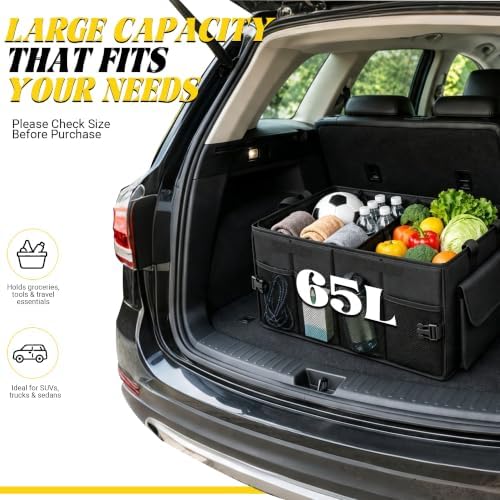 65L Trunk Organizer, Large Foldable Car Organizer for SUV, Jeep, Sedan